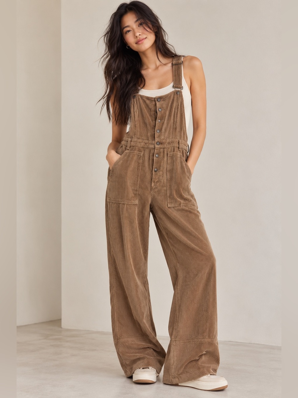 Aerie Brown Corduroy Utility Overalls – Size L